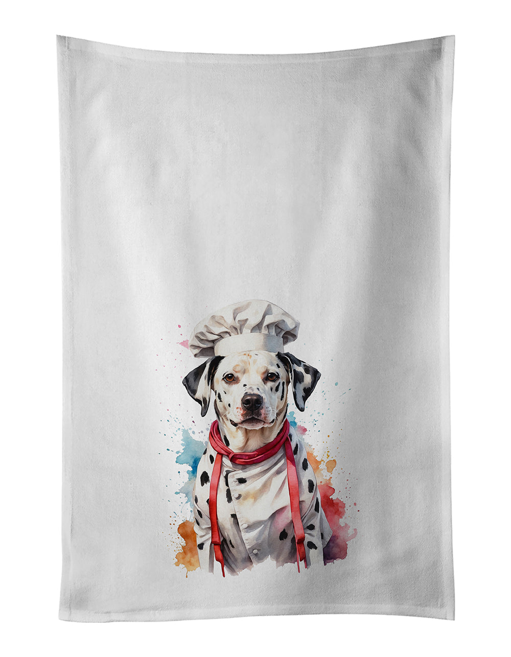Dalmatian Chef Kitchen Towel Set of 2 White Dish Towels Decorative Bathroom Hand towel for Hand, Face, Hair, Yoga, Tea, Dishcloth, 19 X 28", White