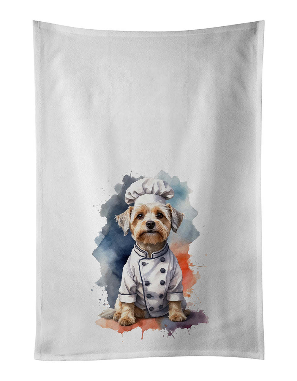 Dandie Dinmont Terrier Chef Kitchen Towel Set of 2 White Dish Towels Decorative Bathroom Hand towel for Hand, Face, Hair, Yoga, Tea, Dishcloth, 19 X 28", White