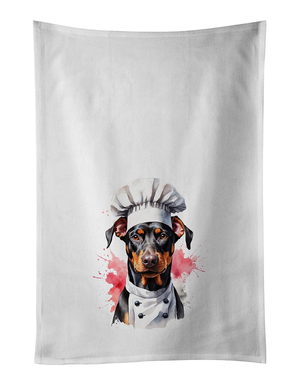 Doberman Pinscher Chef Kitchen Towel Set of 2 White Dish Towels Decorative Bathroom Hand towel for Hand, Face, Hair, Yoga, Tea, Dishcloth, 19 X 28", White