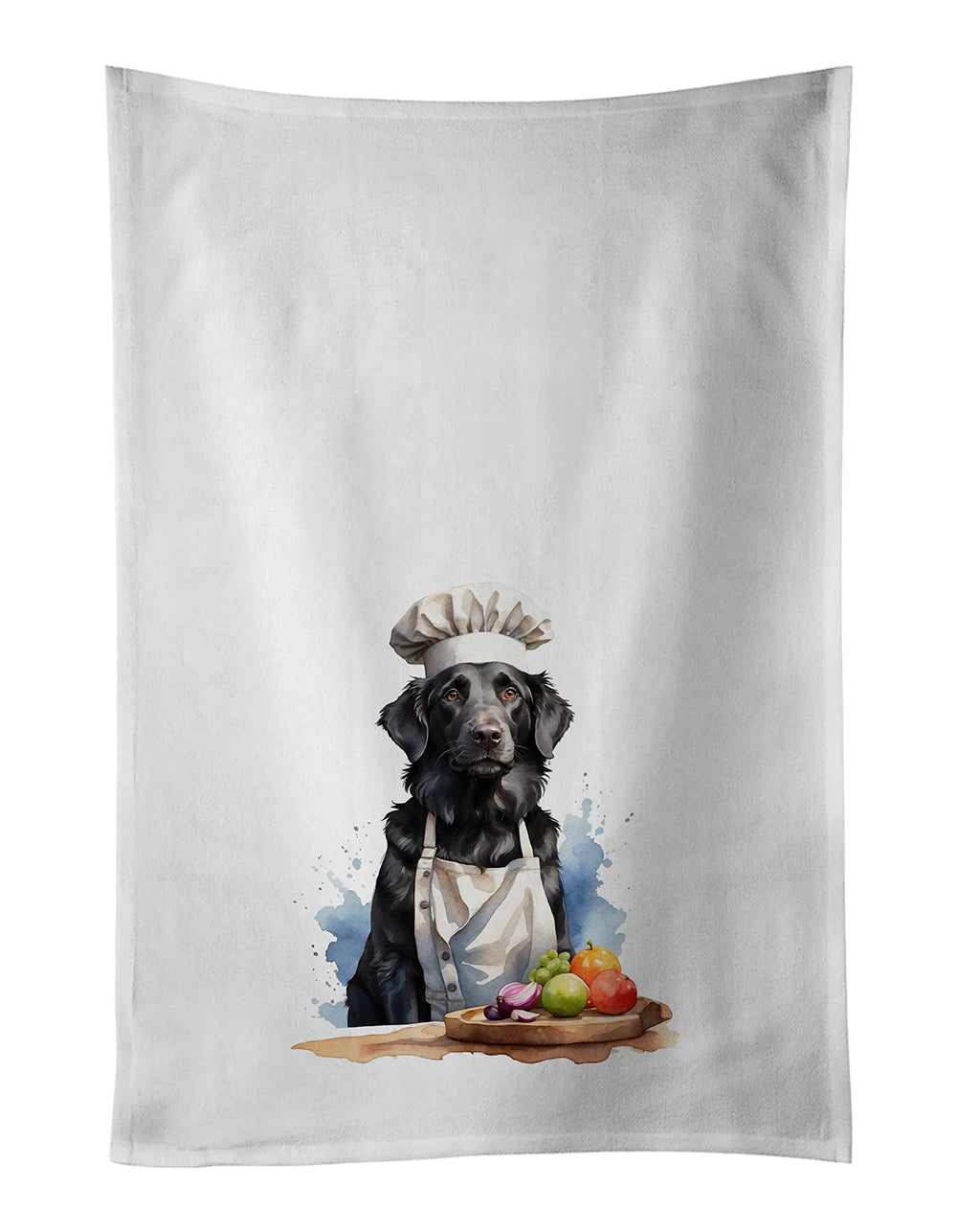 Flat-Coated Retriever Chef Kitchen Towel Set of 2 White Dish Towels Decorative Bathroom Hand towel for Hand, Face, Hair, Yoga, Tea, Dishcloth, 19 X 28", White