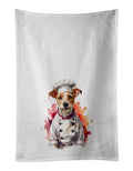 Fox Terrier Chef Kitchen Towel Set of 2 White Dish Towels Decorative Bathroom Hand towel for Hand, Face, Hair, Yoga, Tea, Dishcloth, 19 X 28", White