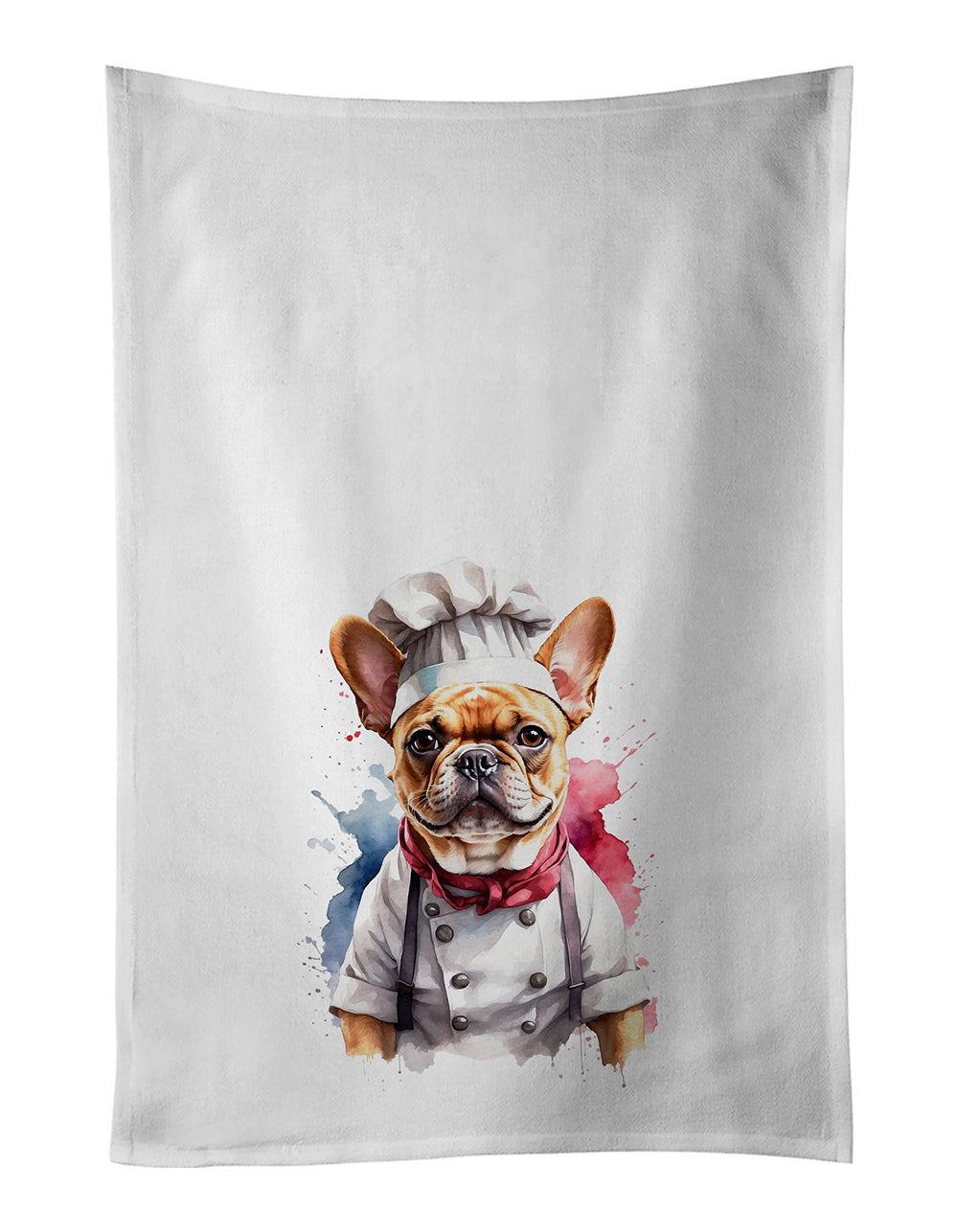 French Bulldog Chef Kitchen Towel Set of 2 White Dish Towels Decorative Bathroom Hand towel for Hand, Face, Hair, Yoga, Tea, Dishcloth, 19 X 28", White