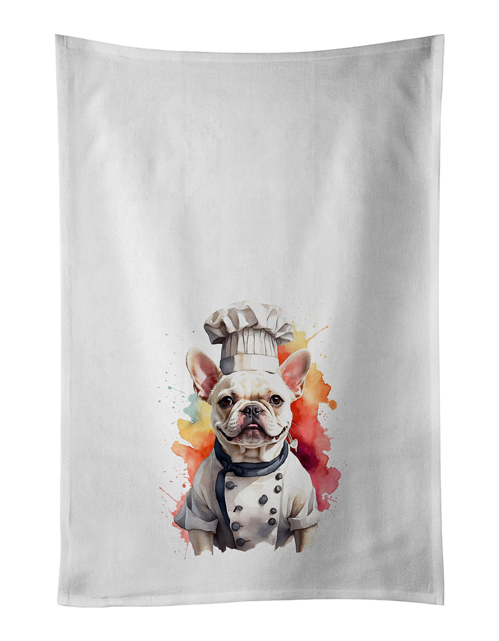 French Bulldog Chef Kitchen Towel Set of 2 White Dish Towels Decorative Bathroom Hand towel for Hand, Face, Hair, Yoga, Tea, Dishcloth, 19 X 28", White