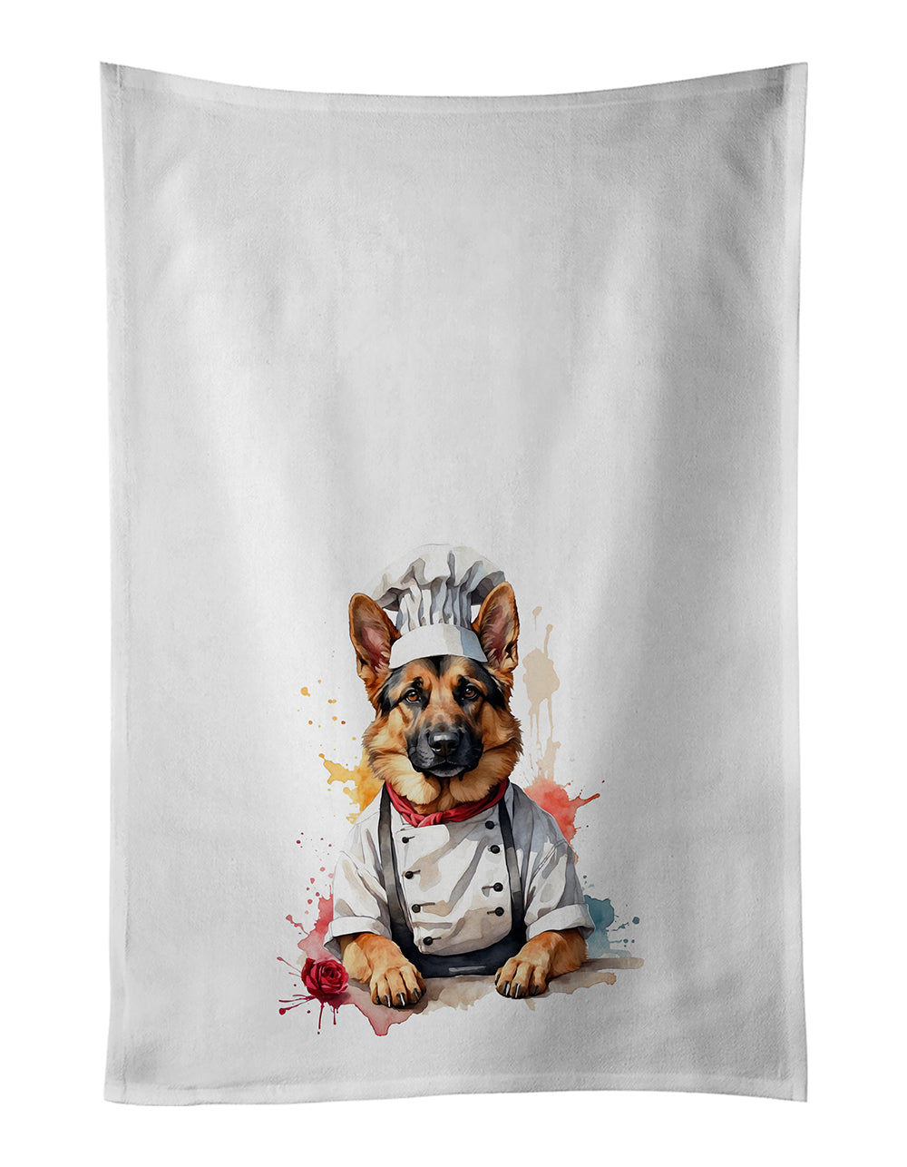 German Shepherd Chef Kitchen Towel Set of 2 White Dish Towels Decorative Bathroom Hand towel for Hand, Face, Hair, Yoga, Tea, Dishcloth, 19 X 28", White