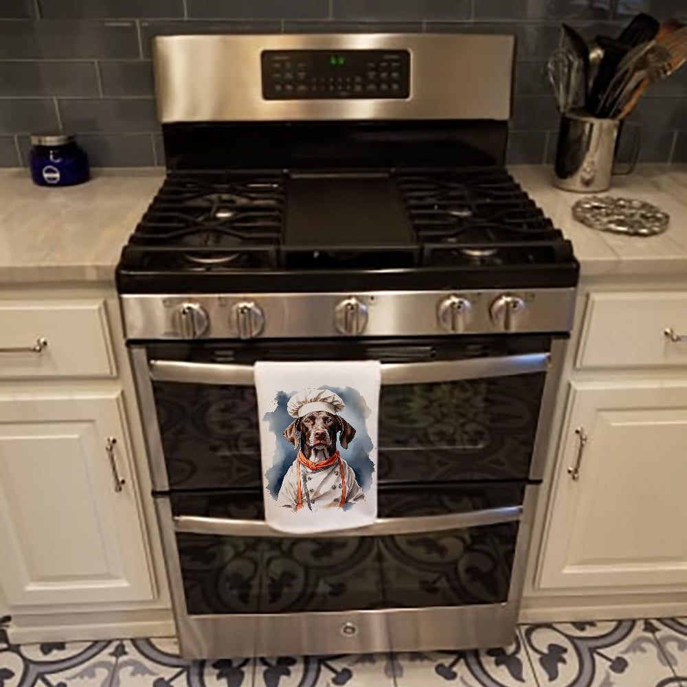 German Shorthaired Pointer Chef Kitchen Towel Set of 2 White Dish Towels Decorative Bathroom Hand towel for Hand, Face, Hair, Yoga, Tea, Dishcloth, 19 X 28", White