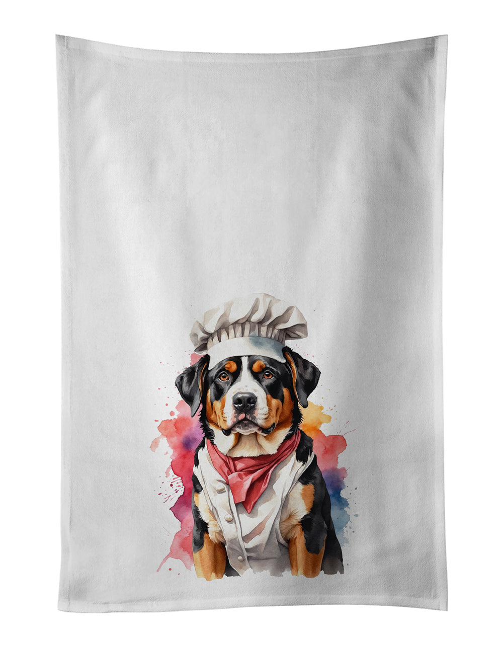 Greater Swiss Mountain Dog Chef Kitchen Towel Set of 2 White Dish Towels Decorative Bathroom Hand towel for Hand, Face, Hair, Yoga, Tea, Dishcloth, 19 X 28", White