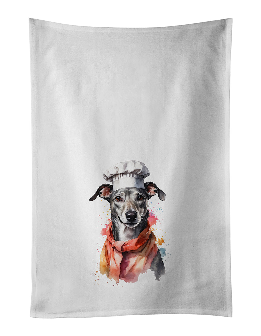 Greyhound Chef Kitchen Towel Set of 2 White Dish Towels Decorative Bathroom Hand towel for Hand, Face, Hair, Yoga, Tea, Dishcloth, 19 X 28", White
