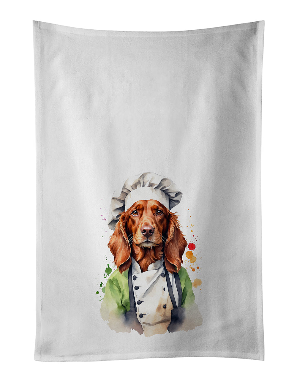 Irish Setter Chef Kitchen Towel Set of 2 White Dish Towels Decorative Bathroom Hand towel for Hand, Face, Hair, Yoga, Tea, Dishcloth, 19 X 28", White