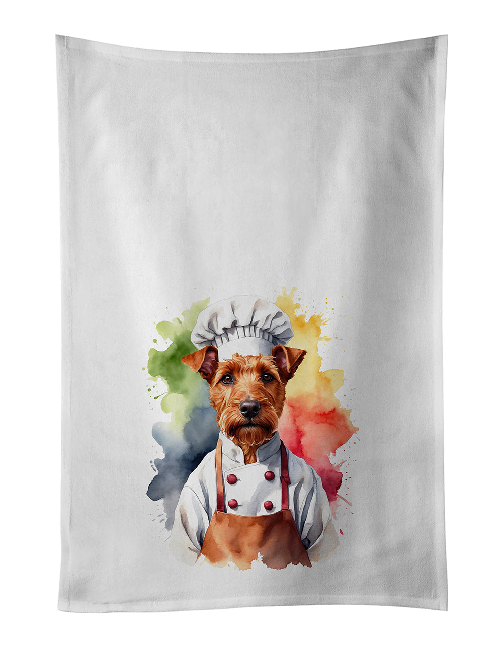 Irish Terrier Chef Kitchen Towel Set of 2 White Dish Towels Decorative Bathroom Hand towel for Hand, Face, Hair, Yoga, Tea, Dishcloth, 19 X 28", White