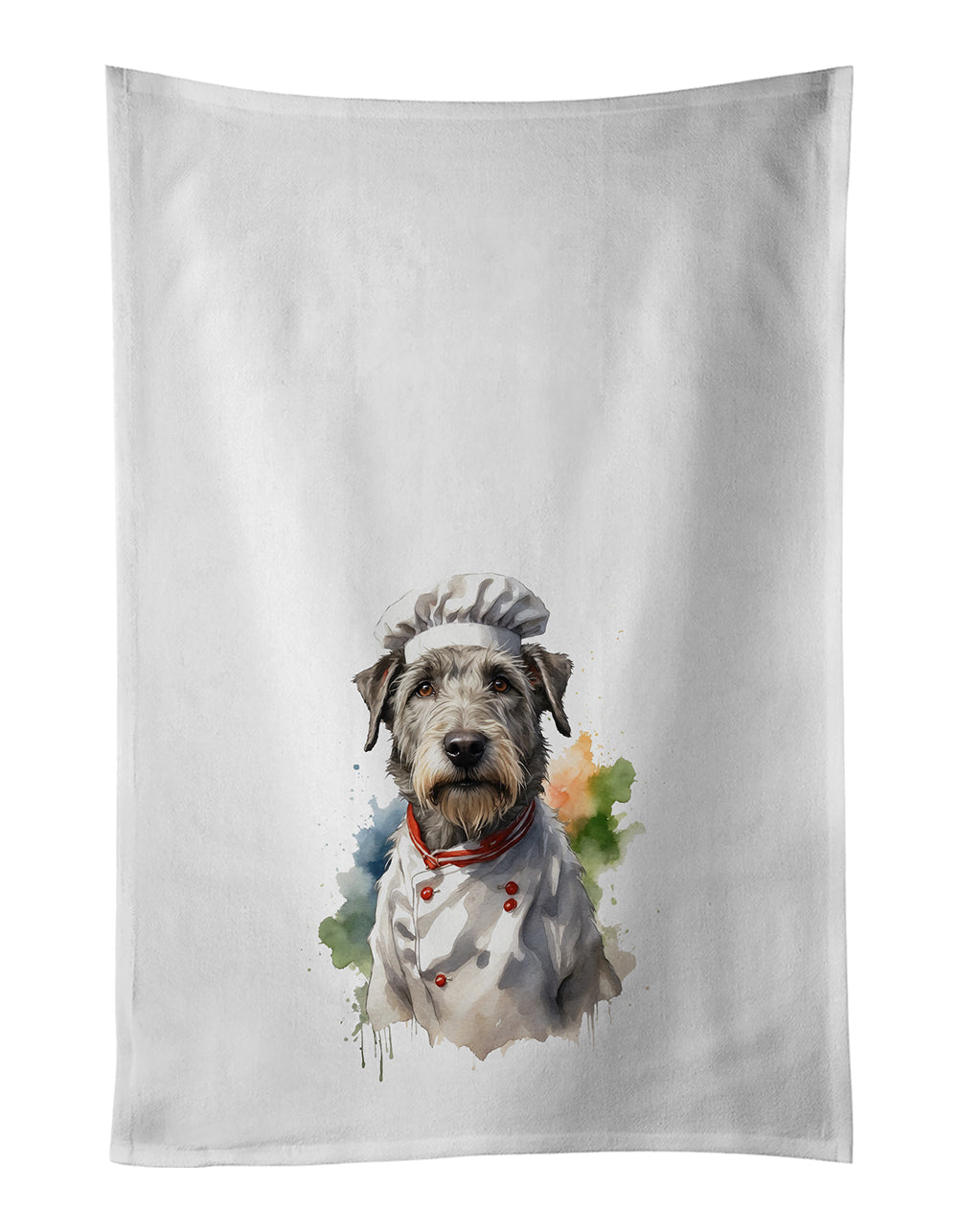 Irish Wolfhound Chef Kitchen Towel Set of 2 White Dish Towels Decorative Bathroom Hand towel for Hand, Face, Hair, Yoga, Tea, Dishcloth, 19 X 28", White