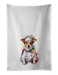 Jack Russell Terrier Chef Kitchen Towel Set of 2 White Dish Towels Decorative Bathroom Hand towel for Hand, Face, Hair, Yoga, Tea, Dishcloth, 19 X 28", White