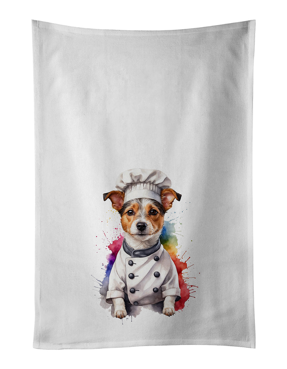 Jack Russell Terrier Chef Kitchen Towel Set of 2 White Dish Towels Decorative Bathroom Hand towel for Hand, Face, Hair, Yoga, Tea, Dishcloth, 19 X 28", White