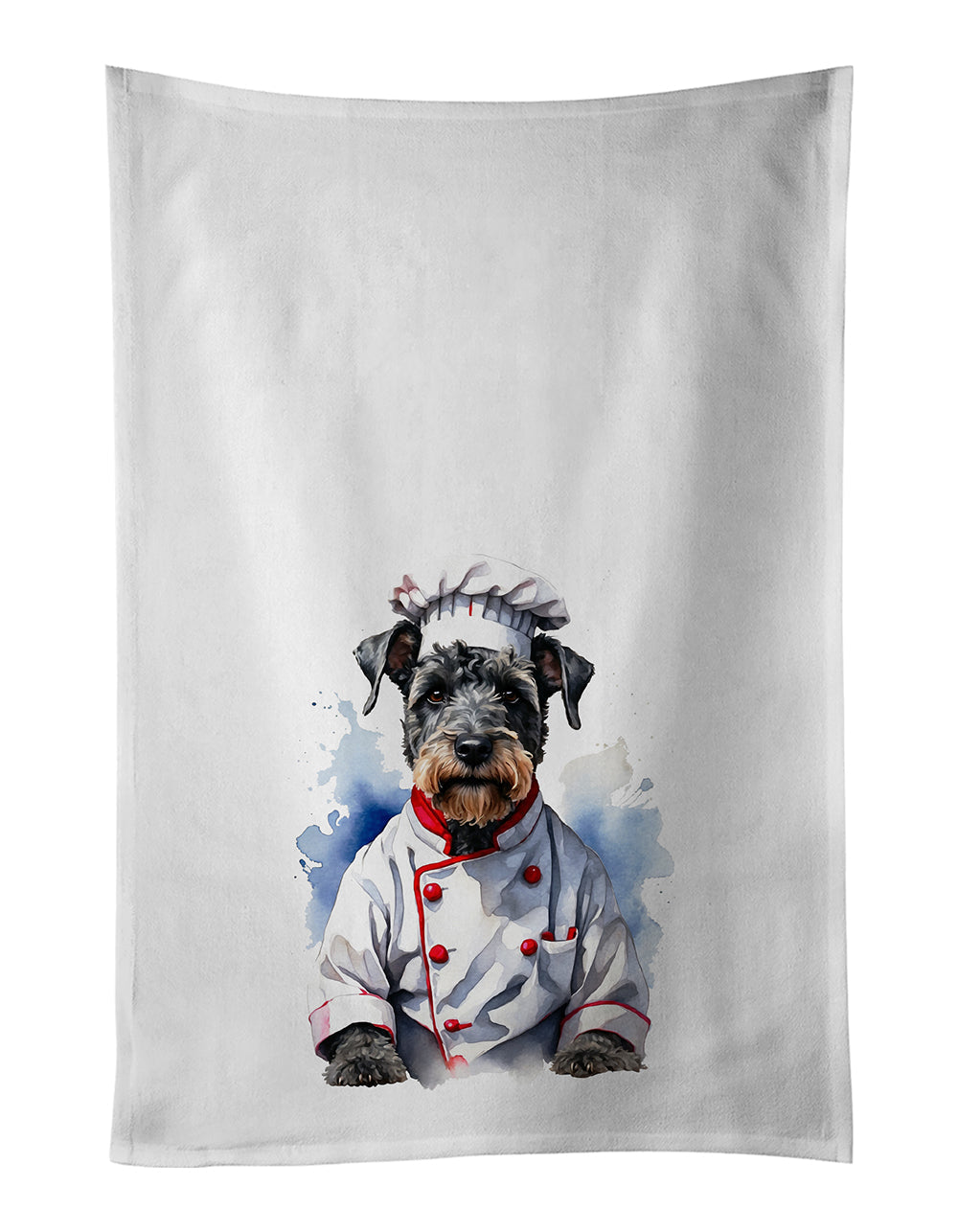 Kerry Blue Terrier Chef Kitchen Towel Set of 2 White Dish Towels Decorative Bathroom Hand towel for Hand, Face, Hair, Yoga, Tea, Dishcloth, 19 X 28", White