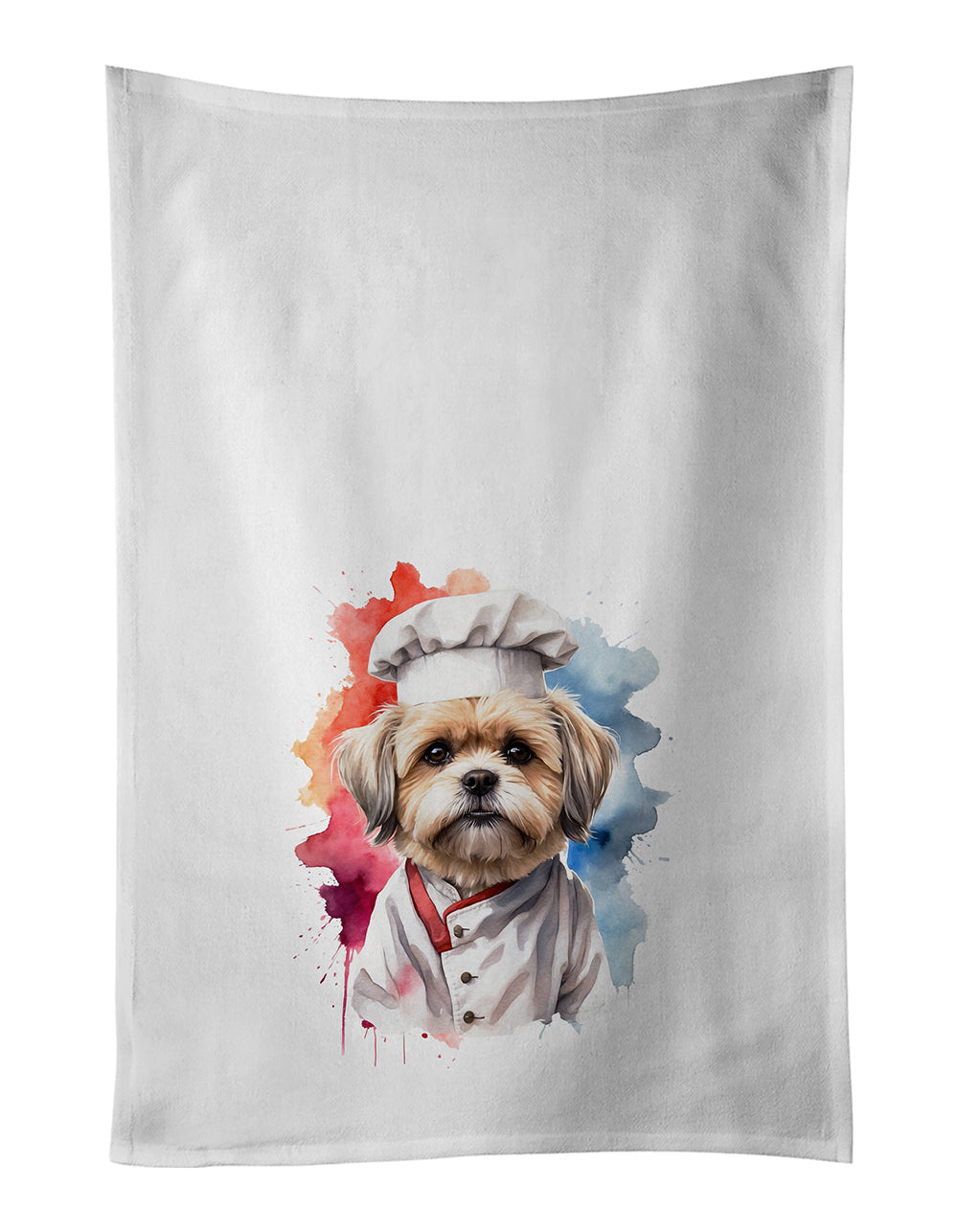 Lhasa Apso Chef Kitchen Towel Set of 2 White Dish Towels Decorative Bathroom Hand towel for Hand, Face, Hair, Yoga, Tea, Dishcloth, 19 X 28", White