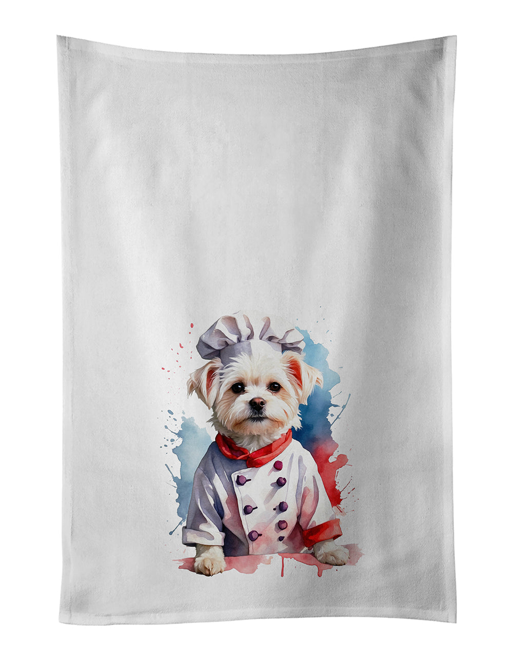 Maltese Chef Kitchen Towel Set of 2 White Dish Towels Decorative Bathroom Hand towel for Hand, Face, Hair, Yoga, Tea, Dishcloth, 19 X 28", White