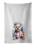 Maltese Chef Kitchen Towel Set of 2 White Dish Towels Decorative Bathroom Hand towel for Hand, Face, Hair, Yoga, Tea, Dishcloth, 19 X 28", White