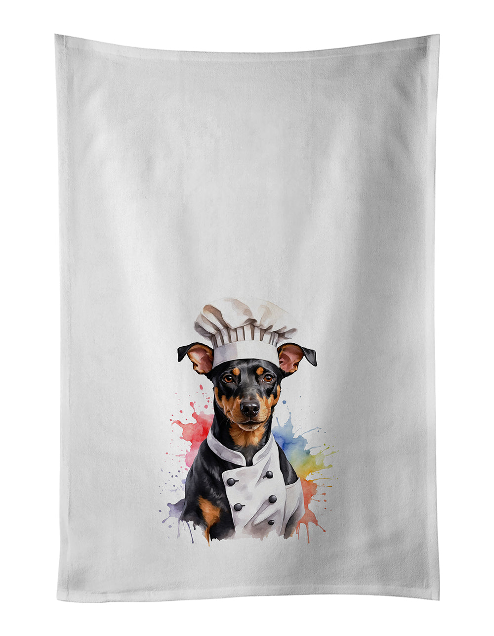 Manchester Terrier Chef Kitchen Towel Set of 2 White Dish Towels Decorative Bathroom Hand towel for Hand, Face, Hair, Yoga, Tea, Dishcloth, 19 X 28", White