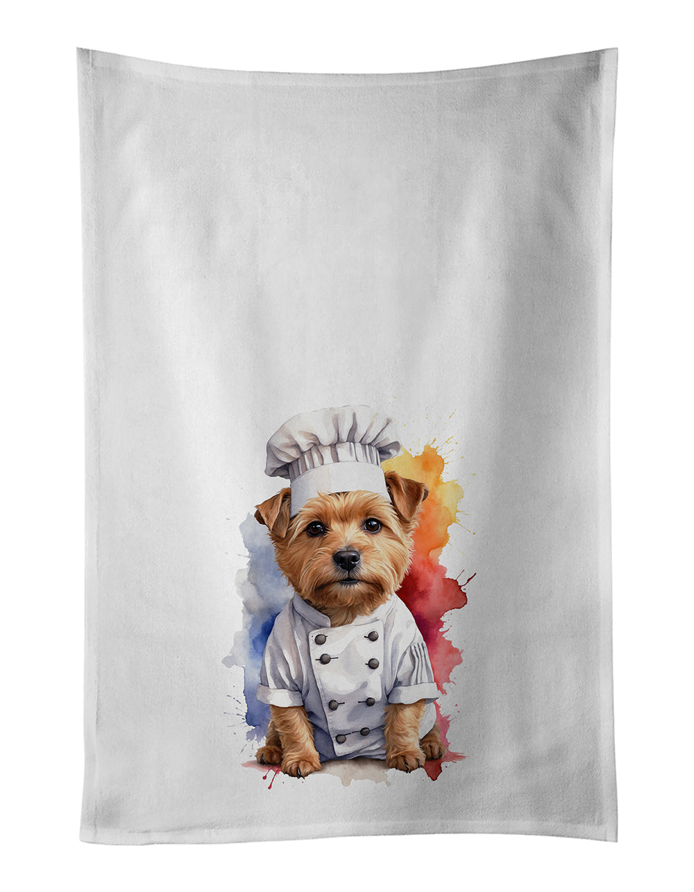 Norfolk Terrier Chef Kitchen Towel Set of 2 White Dish Towels Decorative Bathroom Hand towel for Hand, Face, Hair, Yoga, Tea, Dishcloth, 19 X 28", White