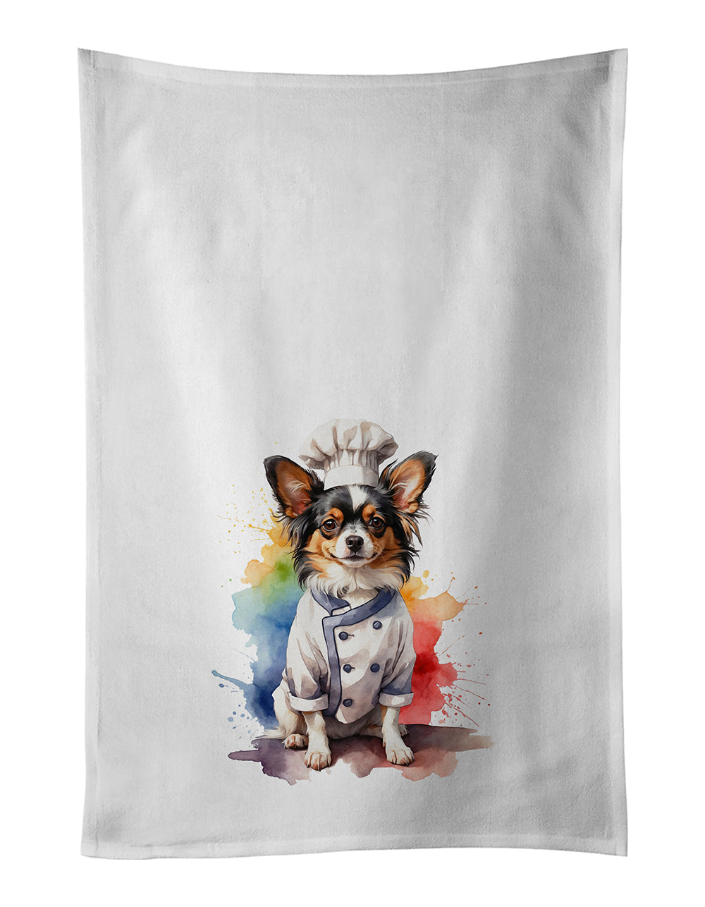 Papillon Chef Kitchen Towel Set of 2 White Dish Towels Decorative Bathroom Hand towel for Hand, Face, Hair, Yoga, Tea, Dishcloth, 19 X 28", White