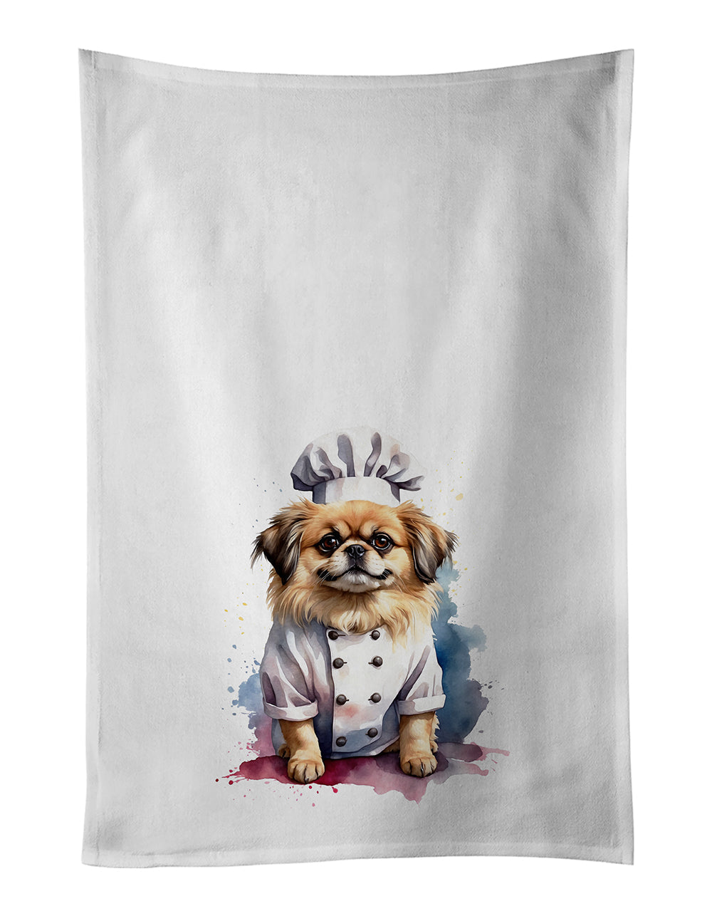 Pekingese Chef Kitchen Towel Set of 2 White Dish Towels Decorative Bathroom Hand towel for Hand, Face, Hair, Yoga, Tea, Dishcloth, 19 X 28", White