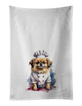 Pekingese Chef Kitchen Towel Set of 2 White Dish Towels Decorative Bathroom Hand towel for Hand, Face, Hair, Yoga, Tea, Dishcloth, 19 X 28", White
