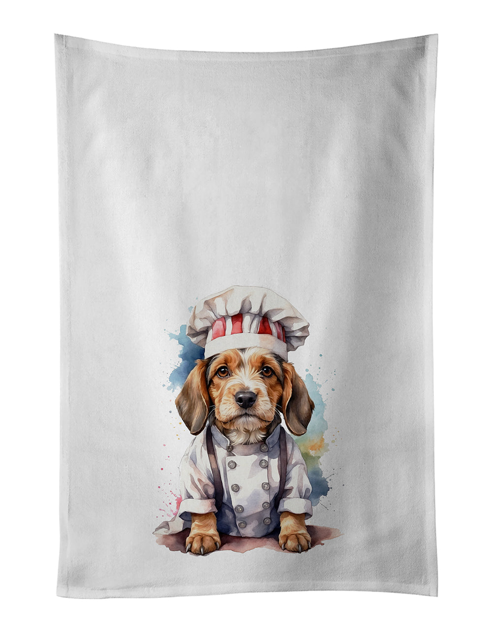 Petit Basset Griffon Vendeen Chef Kitchen Towel Set of 2 White Dish Towels Decorative Bathroom Hand towel for Hand, Face, Hair, Yoga, Tea, Dishcloth, 19 X 28", White