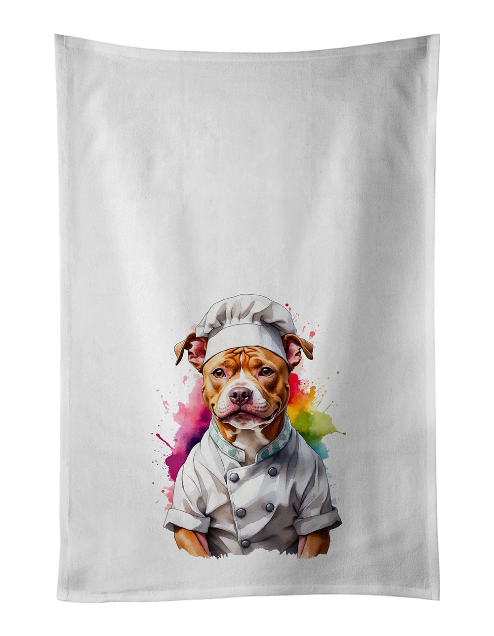 Pit Bull Terrier Chef Kitchen Towel Set of 2 White Dish Towels Decorative Bathroom Hand towel for Hand, Face, Hair, Yoga, Tea, Dishcloth, 19 X 28", White