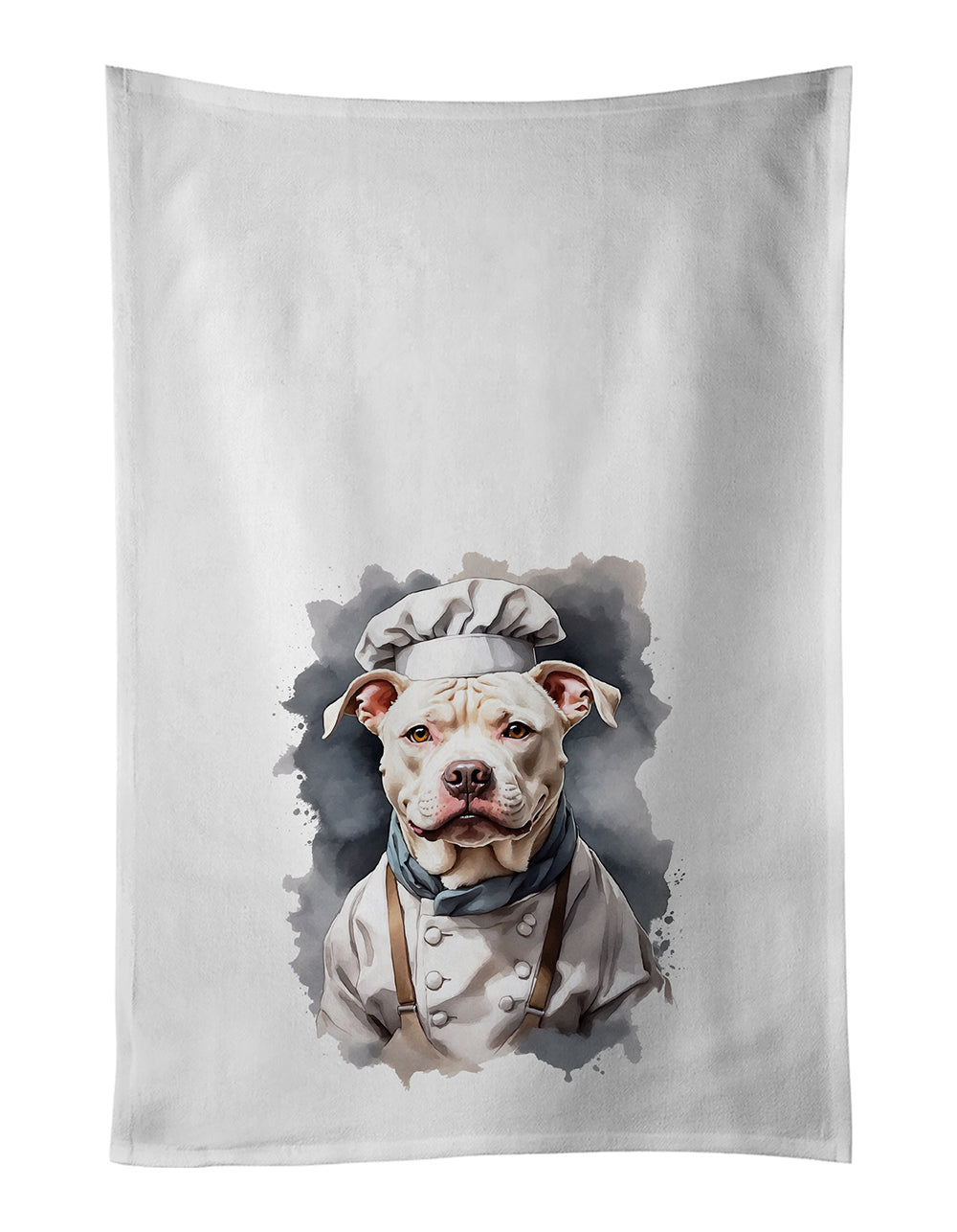 Pit Bull Terrier Chef Kitchen Towel Set of 2 White Dish Towels Decorative Bathroom Hand towel for Hand, Face, Hair, Yoga, Tea, Dishcloth, 19 X 28", White