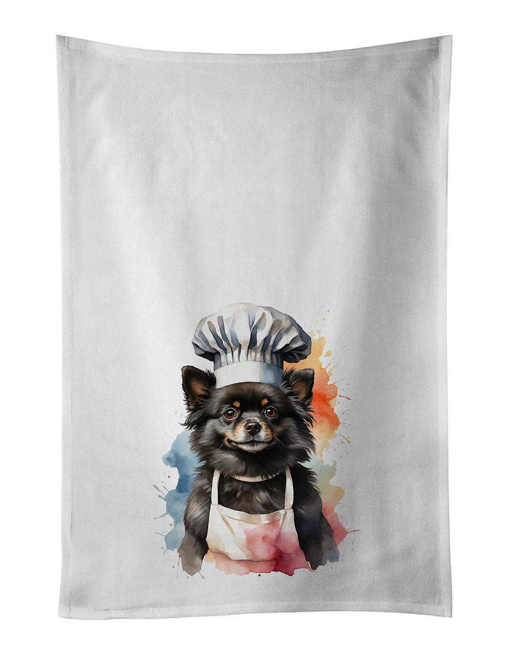 Pomeranian Chef Kitchen Towel Set of 2 White Dish Towels Decorative Bathroom Hand towel for Hand, Face, Hair, Yoga, Tea, Dishcloth, 19 X 28", White