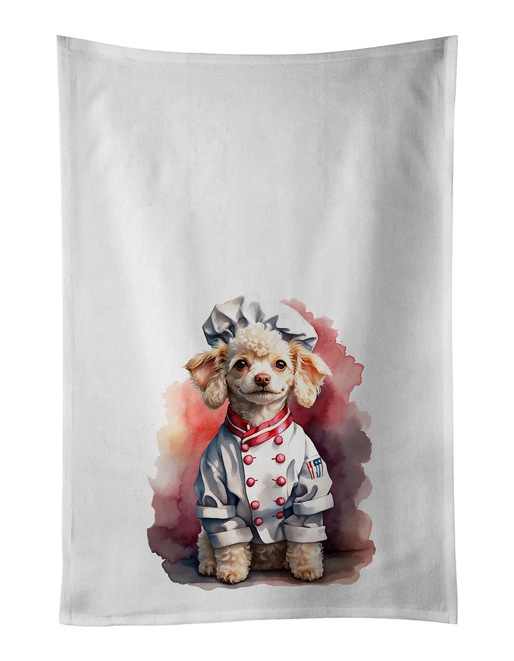 Poodle Chef Kitchen Towel Set of 2 White Dish Towels Decorative Bathroom Hand towel for Hand, Face, Hair, Yoga, Tea, Dishcloth, 19 X 28", White