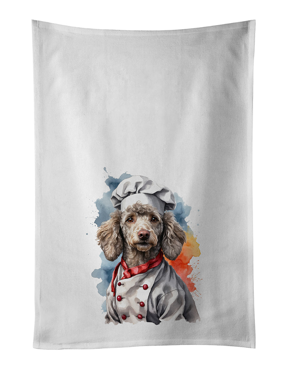 Poodle Chef Kitchen Towel Set of 2 White Dish Towels Decorative Bathroom Hand towel for Hand, Face, Hair, Yoga, Tea, Dishcloth, 19 X 28", White