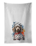 Poodle Chef Kitchen Towel Set of 2 White Dish Towels Decorative Bathroom Hand towel for Hand, Face, Hair, Yoga, Tea, Dishcloth, 19 X 28", White
