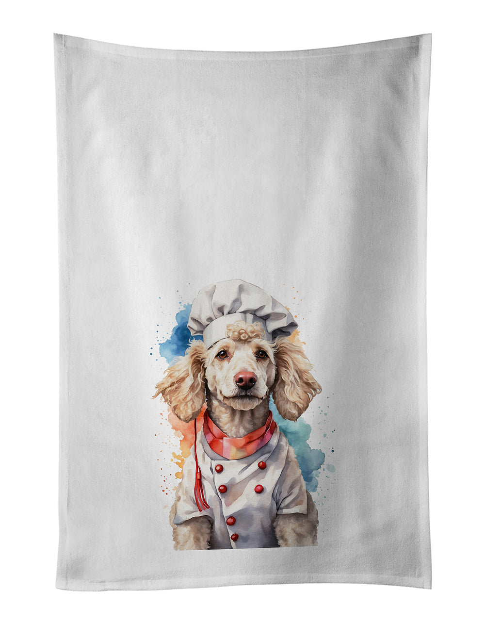 Poodle Chef Kitchen Towel Set of 2 White Dish Towels Decorative Bathroom Hand towel for Hand, Face, Hair, Yoga, Tea, Dishcloth, 19 X 28", White