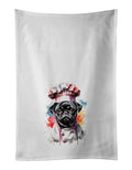 Pug Chef Kitchen Towel Set of 2 White Dish Towels Decorative Bathroom Hand towel for Hand, Face, Hair, Yoga, Tea, Dishcloth, 19 X 28", White
