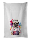 Pug Chef Kitchen Towel Set of 2 White Dish Towels Decorative Bathroom Hand towel for Hand, Face, Hair, Yoga, Tea, Dishcloth, 19 X 28", White
