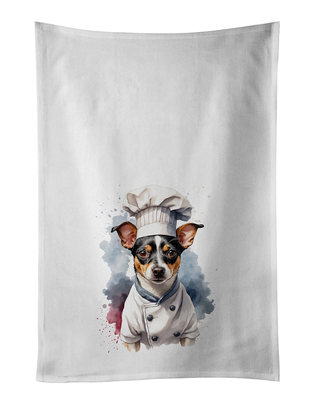 Rat Terrier Chef Kitchen Towel Set of 2 White Dish Towels Decorative Bathroom Hand towel for Hand, Face, Hair, Yoga, Tea, Dishcloth, 19 X 28", White