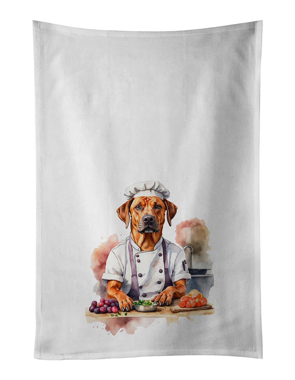 Rhodesian Ridgeback Chef Kitchen Towel Set of 2 White Dish Towels Decorative Bathroom Hand towel for Hand, Face, Hair, Yoga, Tea, Dishcloth, 19 X 28", White
