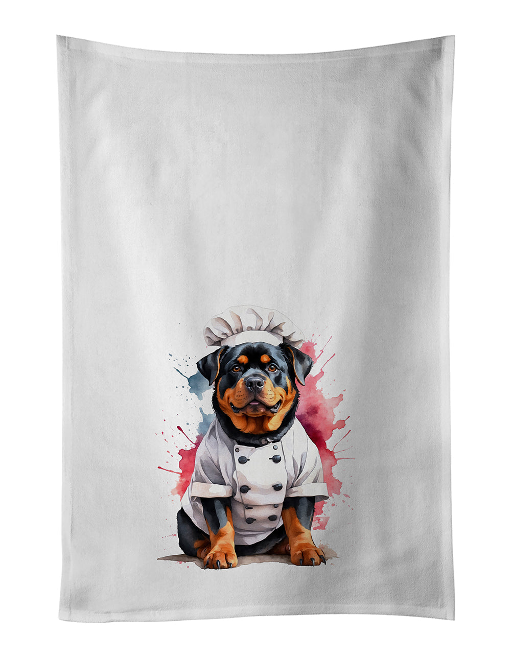 Rottweiler Chef Kitchen Towel Set of 2 White Dish Towels Decorative Bathroom Hand towel for Hand, Face, Hair, Yoga, Tea, Dishcloth, 19 X 28", White