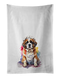 Saint Bernard Chef Kitchen Towel Set of 2 White Dish Towels Decorative Bathroom Hand towel for Hand, Face, Hair, Yoga, Tea, Dishcloth, 19 X 28", White