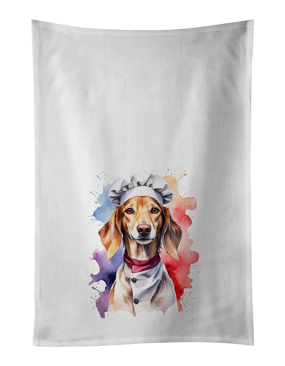 Saluki Chef Kitchen Towel Set of 2 White Dish Towels Decorative Bathroom Hand towel for Hand, Face, Hair, Yoga, Tea, Dishcloth, 19 X 28", White