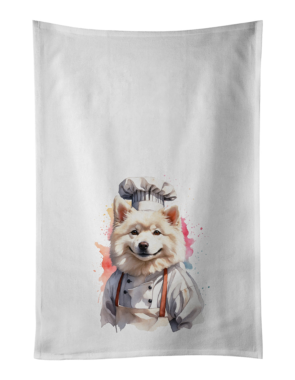Samoyed Chef Kitchen Towel Set of 2 White Dish Towels Decorative Bathroom Hand towel for Hand, Face, Hair, Yoga, Tea, Dishcloth, 19 X 28", White