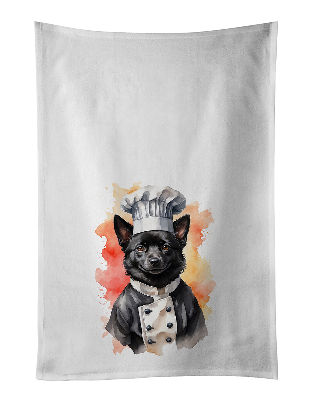 Schipperke Chef Kitchen Towel Set of 2 White Dish Towels Decorative Bathroom Hand towel for Hand, Face, Hair, Yoga, Tea, Dishcloth, 19 X 28", White