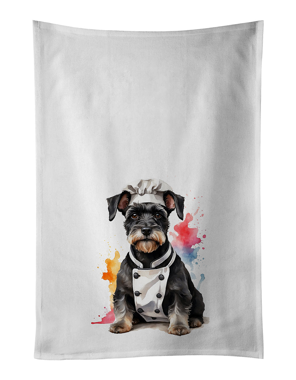Schnauzer Chef Kitchen Towel Set of 2 White Dish Towels Decorative Bathroom Hand towel for Hand, Face, Hair, Yoga, Tea, Dishcloth, 19 X 28", White