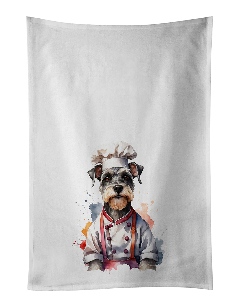 Schnauzer Chef Kitchen Towel Set of 2 White Dish Towels Decorative Bathroom Hand towel for Hand, Face, Hair, Yoga, Tea, Dishcloth, 19 X 28", White