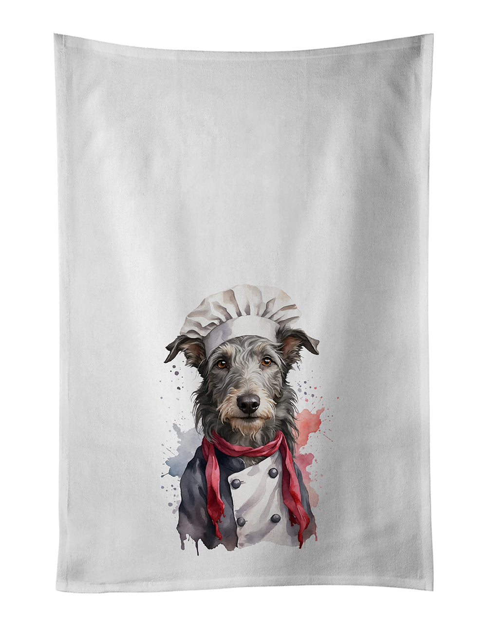 Scottish Deerhound Chef Kitchen Towel Set of 2 White Dish Towels Decorative Bathroom Hand towel for Hand, Face, Hair, Yoga, Tea, Dishcloth, 19 X 28", White