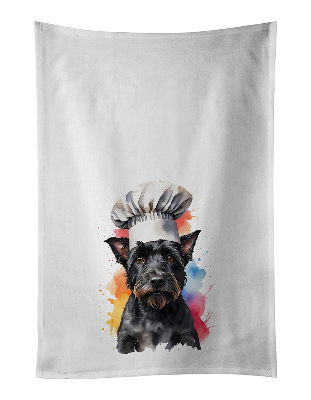 Scottish Terrier Chef Kitchen Towel Set of 2 White Dish Towels Decorative Bathroom Hand towel for Hand, Face, Hair, Yoga, Tea, Dishcloth, 19 X 28", White