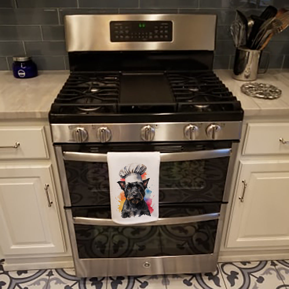 Scottish Terrier Chef Kitchen Towel Set of 2 White Dish Towels Decorative Bathroom Hand towel for Hand, Face, Hair, Yoga, Tea, Dishcloth, 19 X 28", White