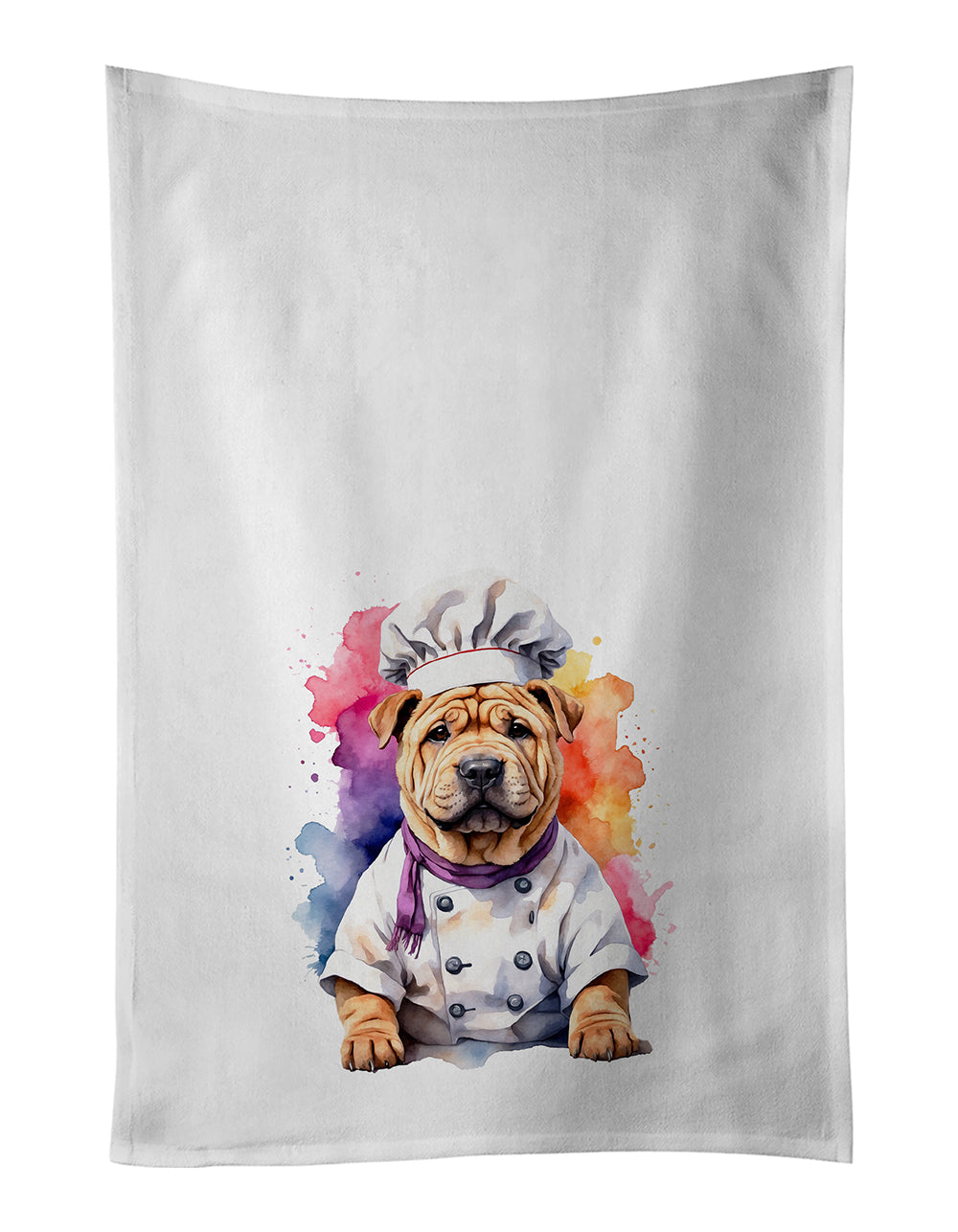 Shar Pei Chef Kitchen Towel Set of 2 White Dish Towels Decorative Bathroom Hand towel for Hand, Face, Hair, Yoga, Tea, Dishcloth, 19 X 28", White