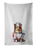Sheltie Chef Kitchen Towel Set of 2 White Dish Towels Decorative Bathroom Hand towel for Hand, Face, Hair, Yoga, Tea, Dishcloth, 19 X 28", White