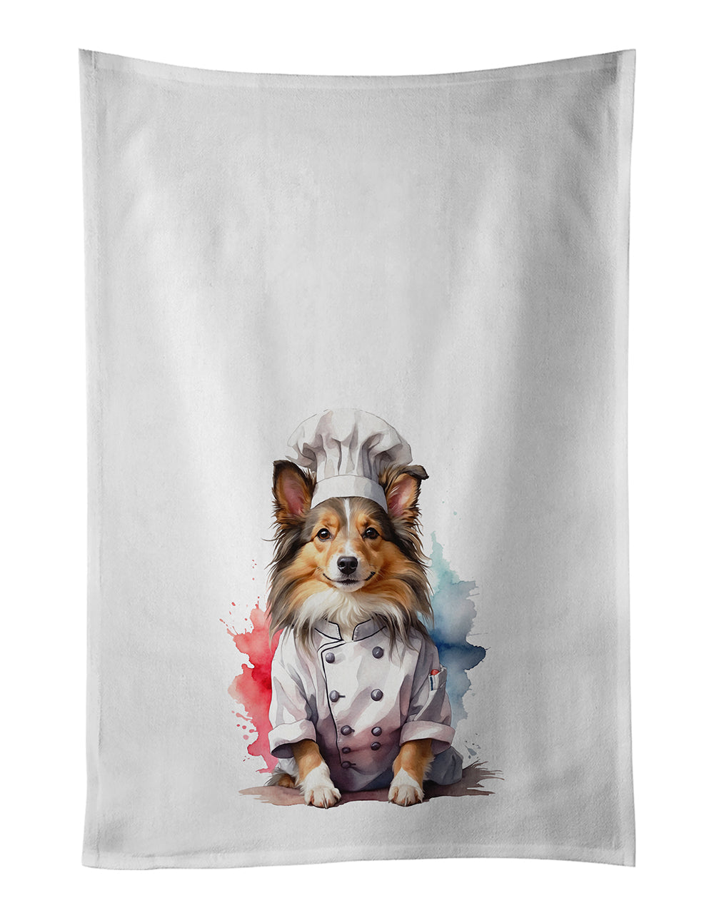 Sheltie Chef Kitchen Towel Set of 2 White Dish Towels Decorative Bathroom Hand towel for Hand, Face, Hair, Yoga, Tea, Dishcloth, 19 X 28", White
